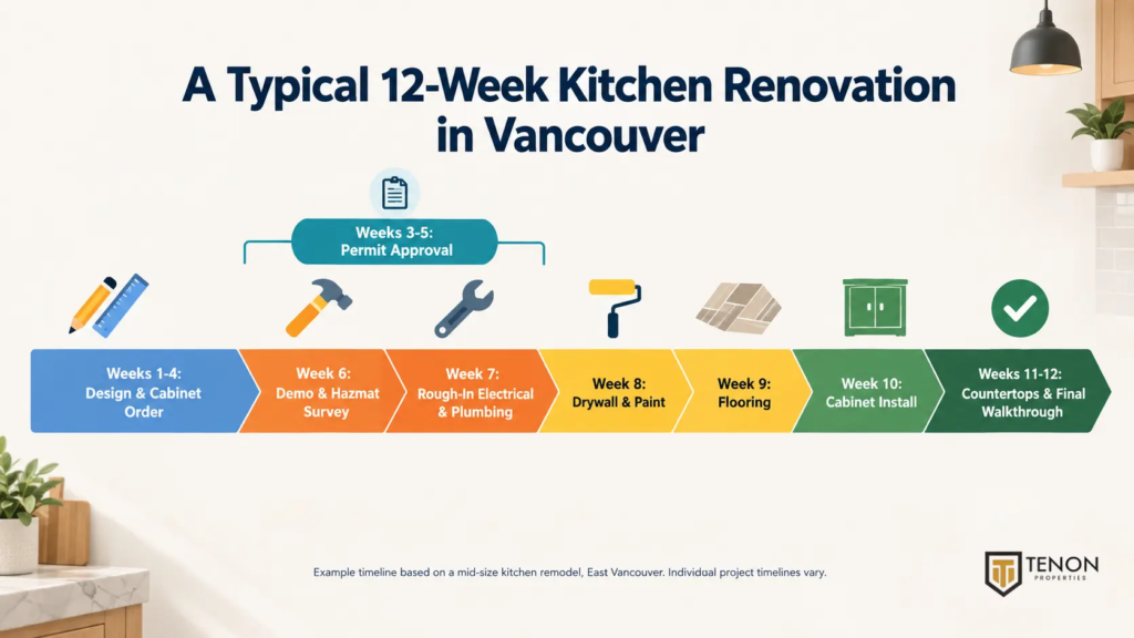 12-week kitchen renovation timeline example Vancouver